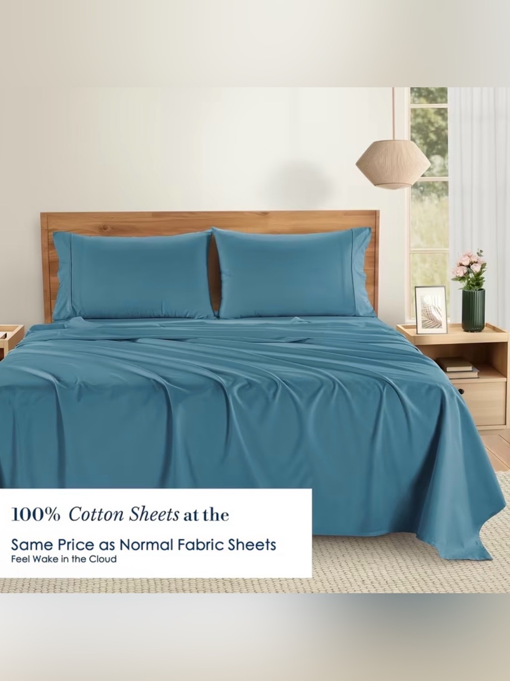 Teal 100% Cotton 4-Piece Luxury Sheet Set Queen Size New Home - Picture 3 of 4